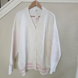 LYCHEE White and Pink Women's Varsity Style Cardigan NWT Size XL